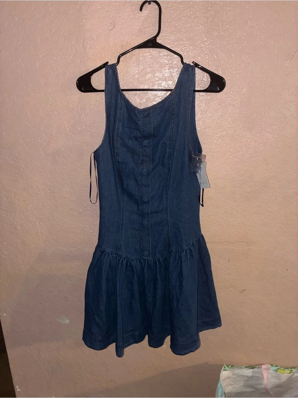 MABLE DENIM BUTTON FRONT LOW WAIST MINI DRESS